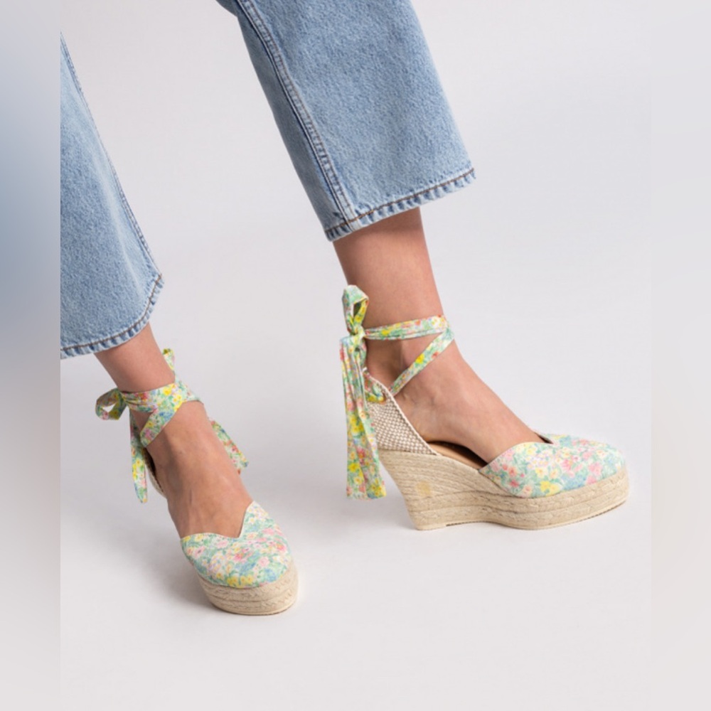 Loveshackfancy x Manebi Ankle-Tie Floral Suede Platform Espadrilles NWOT Size 40